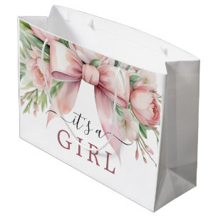 Grand Sac Cadeau Fleurs romantiques rose poudré ruban C'est une fil