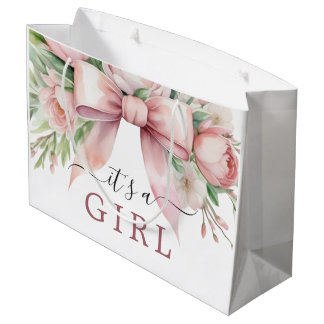 Grand Sac Cadeau Fleurs romantiques rose poudré ruban C'est une fil
