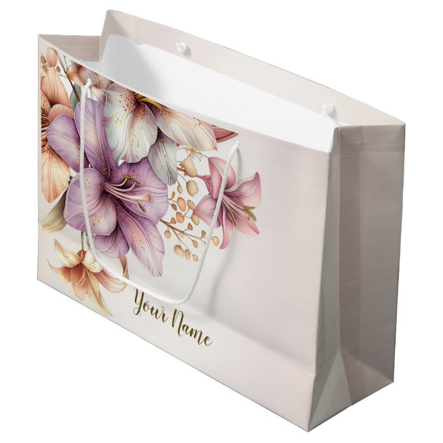 Grand Sac Cadeau Fleurs Rose Boho Aquarelle Élégantes et Stylées po (Devant Angle)