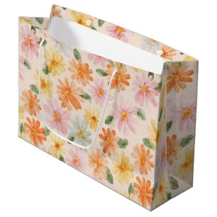 Grand Sac Cadeau Fleurs Rose Jaune Bleu Anniversaire Pêche