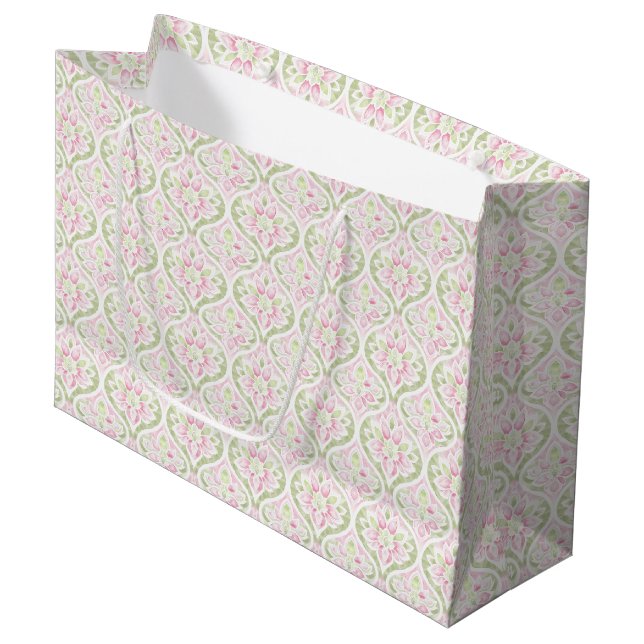 Grand Sac Cadeau Fleurs Rose Vert Abstrait Anniversaire (Devant Angle)