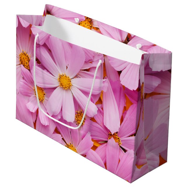 Grand Sac Cadeau Fleurs roses (Devant Angle)