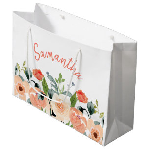 Grand Sac Cadeau Fleurs roses personnalisées