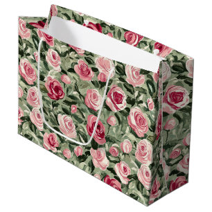 Grand Sac Cadeau Fleurs Roses Roses Rouges Vertes Lavage De Noces