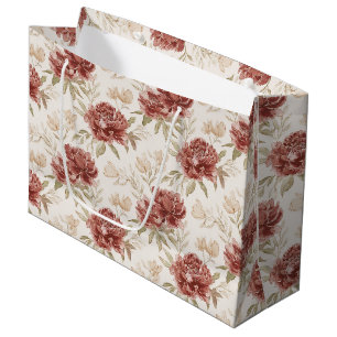 Grand Sac Cadeau Fleurs Rouges Crème Mariage