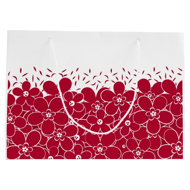 Grand Sac Cadeau Fleurs rouges marguerites sur arrière - plan blanc (Dos)
