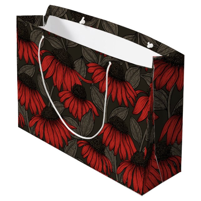 Grand Sac Cadeau Fleurs rouges sur marron (Dos Angle)