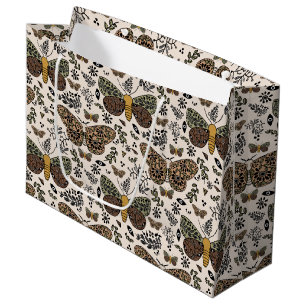 Grand Sac Cadeau Fleurs sauvages de papillon de nuit bohème moderne