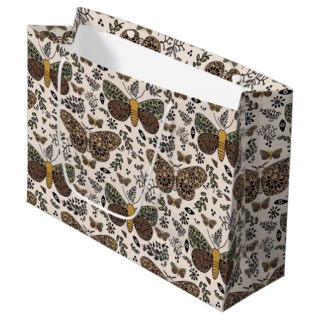 Grand Sac Cadeau Fleurs sauvages de papillon de nuit bohème moderne (Devant Angle)