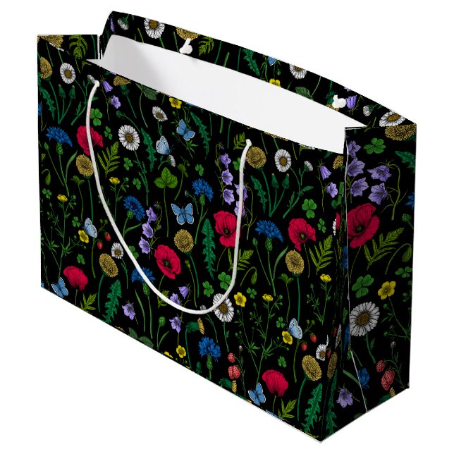 Grand Sac Cadeau Fleurs sauvages en noir (Dos Angle)