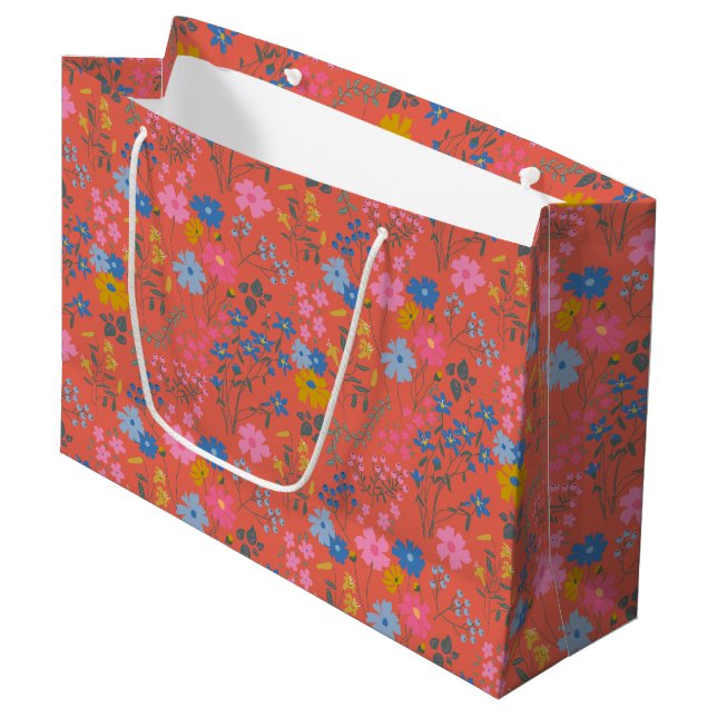 Grand Sac Cadeau Fleurs sauvages rouges Boho modernes (Devant Angle)