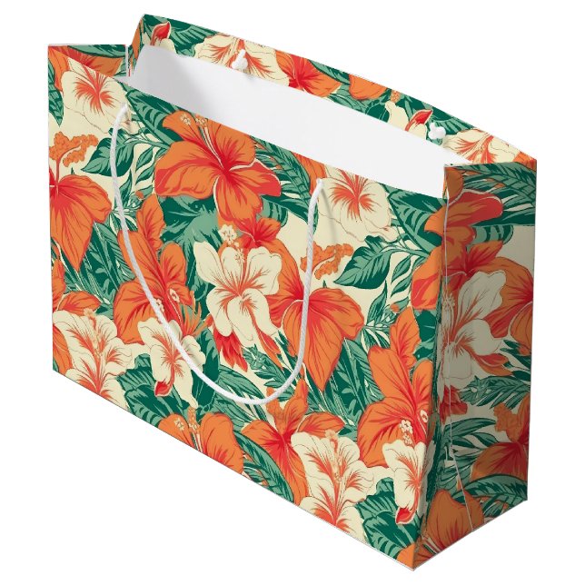 Grand Sac Cadeau Fleurs tropicales motif Hawaiian vibe (Dos Angle)