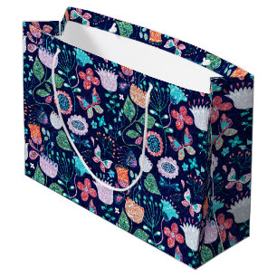 Grand Sac Cadeau Fleurs vintages colorées et exotiques motif