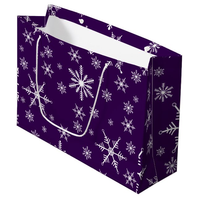 Grand Sac Cadeau Flocon De Neige De Noël En Violet (Devant Angle)