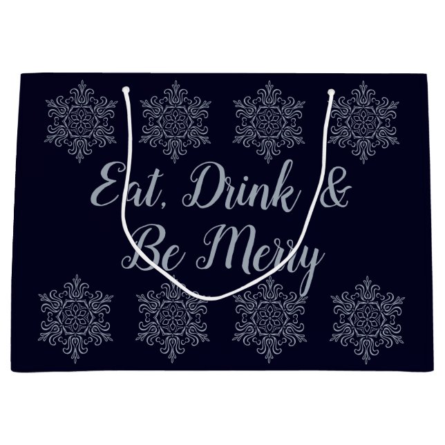 Grand Sac Cadeau Flocon de neige en argent orange (Devant)