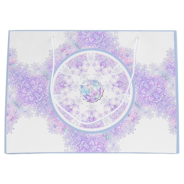 Grand Sac Cadeau flocon de neige violet clair et coeur étincelant (Devant)