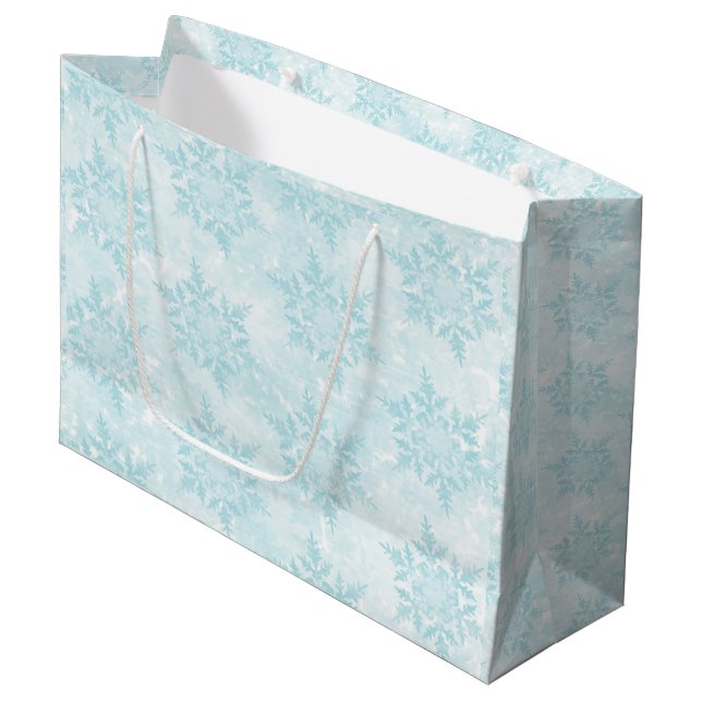 Grand Sac Cadeau Flocons de neige glacials (Devant Angle)