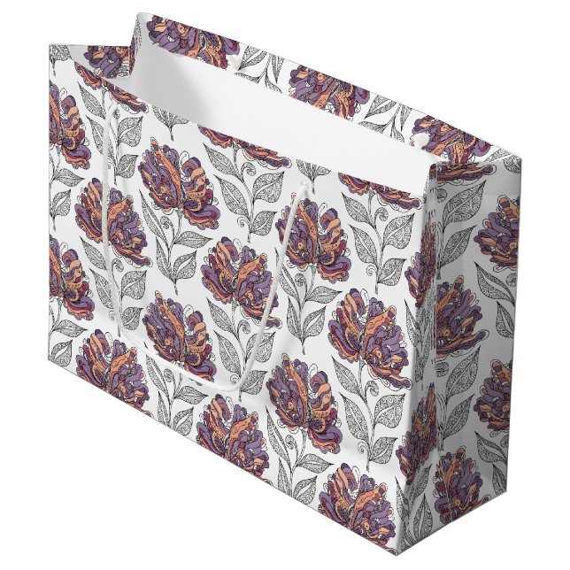 Grand Sac Cadeau Floral Abstract Doodle Art Style Pink Purple (Devant Angle)