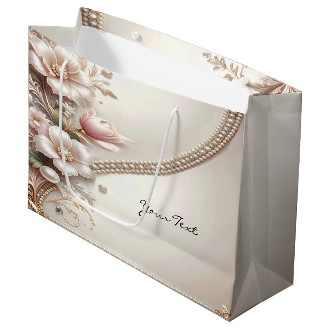Grand Sac Cadeau Floral and Pearl Embellishments Gift Bag (Devant Angle)