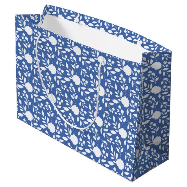 Grand sac cadeau Floral Blanc et Bleu (Dos Angle)