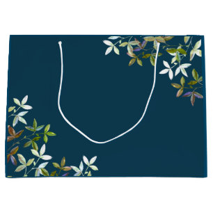 Grand Sac Cadeau Floral Bleu Élégant Simple Chic Élégant