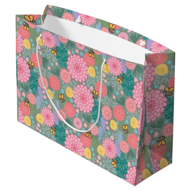Grand Sac Cadeau Floral fleuri d'abeilles (Dos Angle)