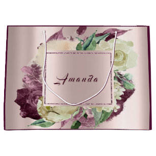 Grand Sac Cadeau Floral Mariage d'anniversaire Roses Marsala Blush