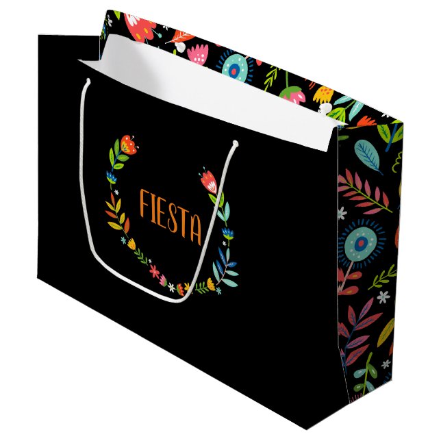 Grand Sac Cadeau Floral mexicain (Devant Angle)