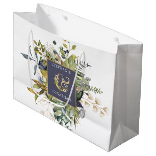 Grand Sac Cadeau Floral moderne Bleu et vert avec Mariage d'esplan