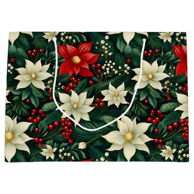 Grand Sac Cadeau Floral Motif de Noël (Devant)