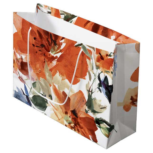 Grand Sac Cadeau Floral orange et bleu (Devant Angle)