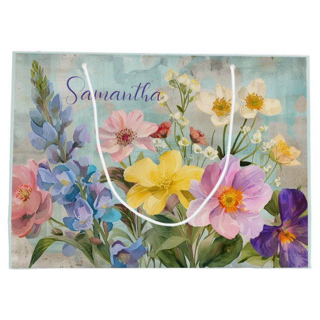Grand Sac Cadeau Flores vintages au printemps (Dos)
