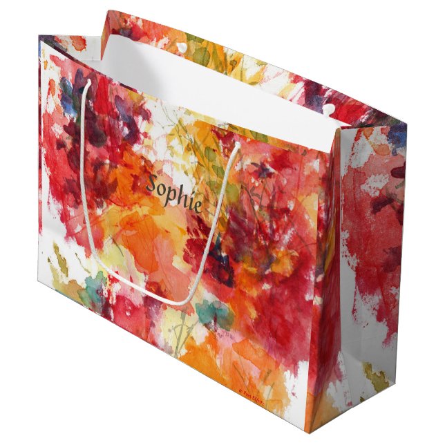 Grand Sac Cadeau Flower Painting Red Orange Floral (Devant Angle)