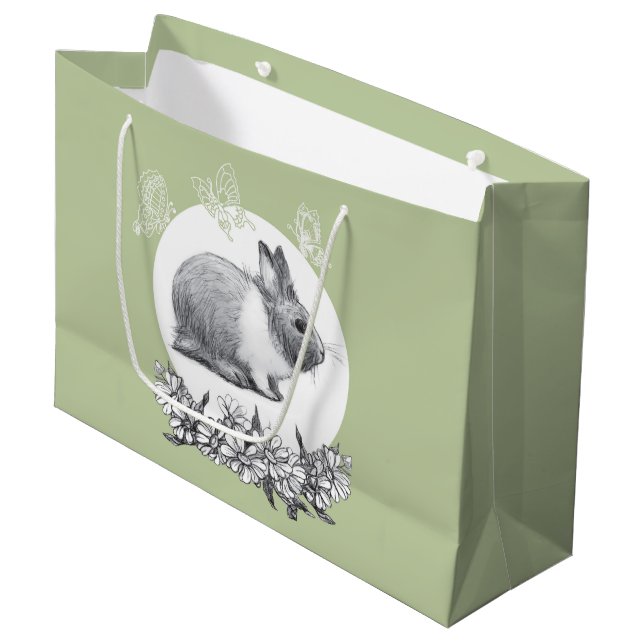 Grand Sac Cadeau Fluffez le lapin. Dessin au crayon (Devant Angle)