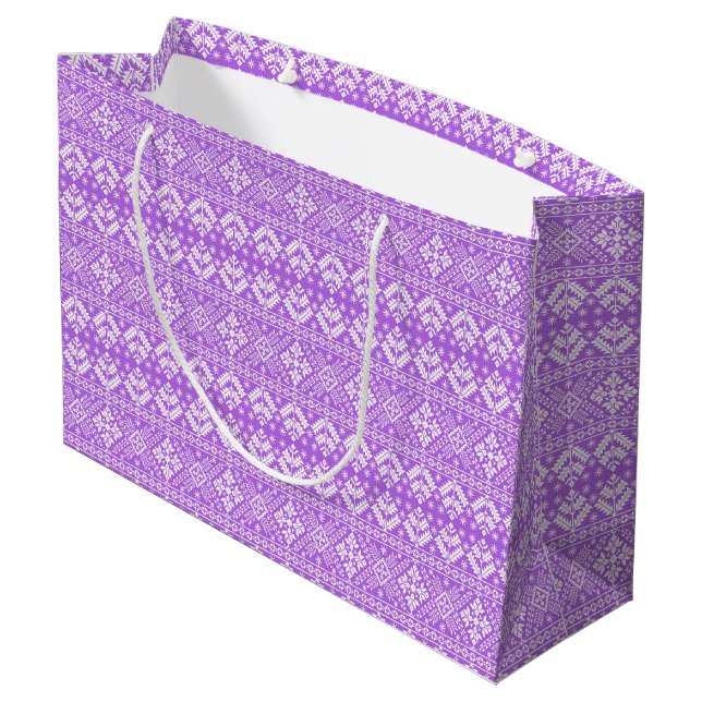 Grand Sac Cadeau Foire de Noël violet et blanc Motif Isle (Dos Angle)