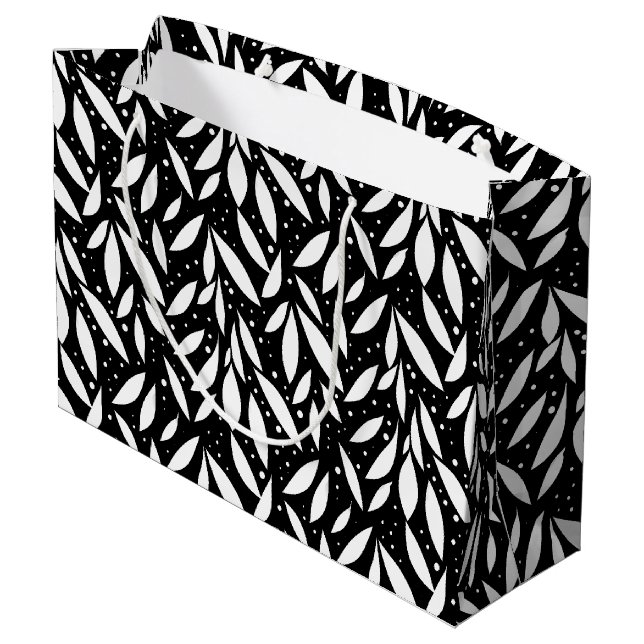 Grand Sac Cadeau Foliage moderne noir et blanc (Dos Angle)