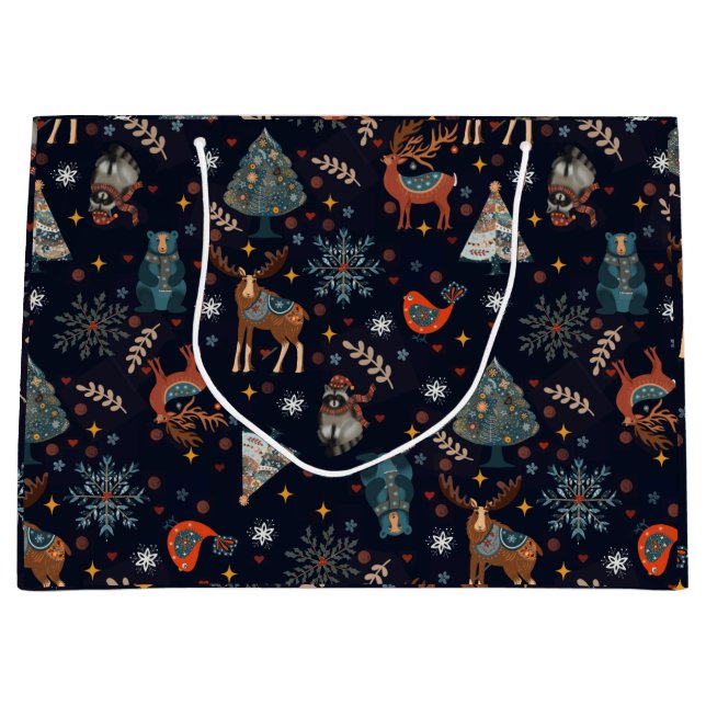 Grand Sac Cadeau Folk Art Christmas  (Devant)