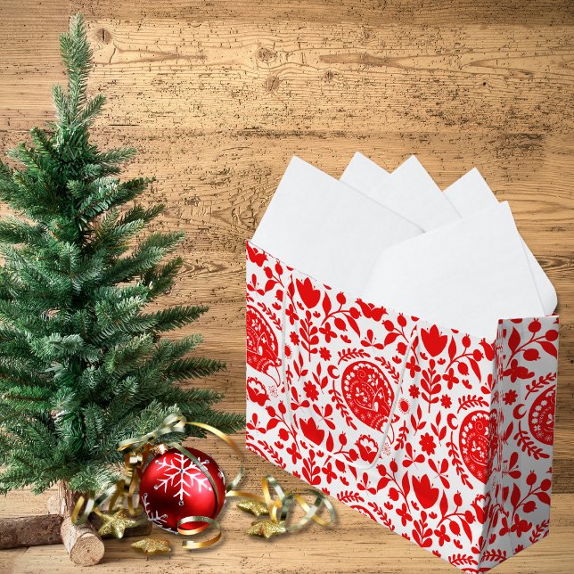 Grand Sac Cadeau Folk Art Sleeping Fox (Créateur téléchargé)