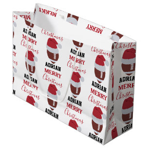 Grand Sac Cadeau Football de Noël Gridiron Ball Nom personnalisé