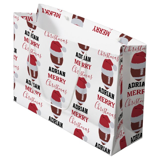 Grand Sac Cadeau Football de Noël Gridiron Ball Nom personnalisé (Devant Angle)