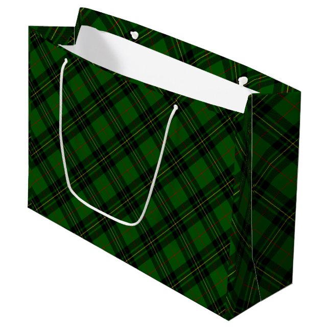 Grand Sac Cadeau Forbes tartan vert noir plaid (Devant Angle)