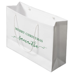 Grand Sac Cadeau Forest Green Merry Christmas Ribbon Swash Nom