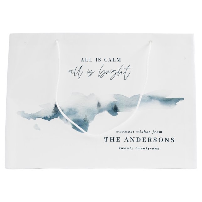 Grand Sac Cadeau Forêt d'aquarelle minimum de Noël personnalisé (Devant)