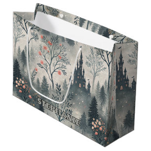 Grand Sac Cadeau Forêt humide enchantée avec Château foncé - Ethéal
