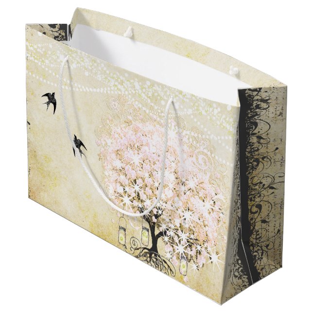 Grand Sac Cadeau Forêt Mason Jar Pink Heart Leaf Firefly (Dos Angle)