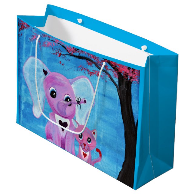 Grand Sac Cadeau Forget Me Not Cute Elephant Cat Cherry Blossom (Devant Angle)