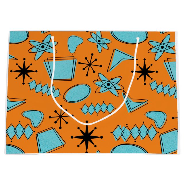 Grand Sac Cadeau Formes atomiques MCM Turquoise sur orange (Devant)