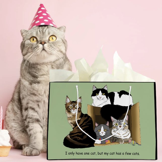 Grand Sac Cadeau Foyers à chats multiples Vert Drôle (Créateur téléchargé)