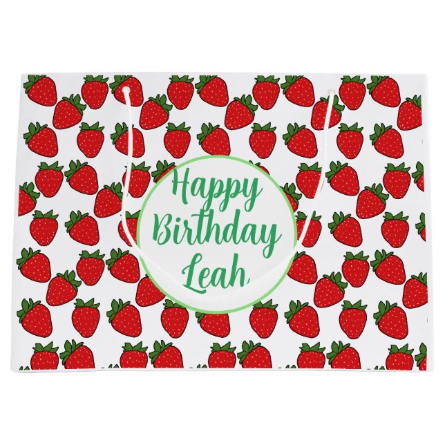 Grand Sac Cadeau Fraise Anniversaire Thème de fête (Devant)