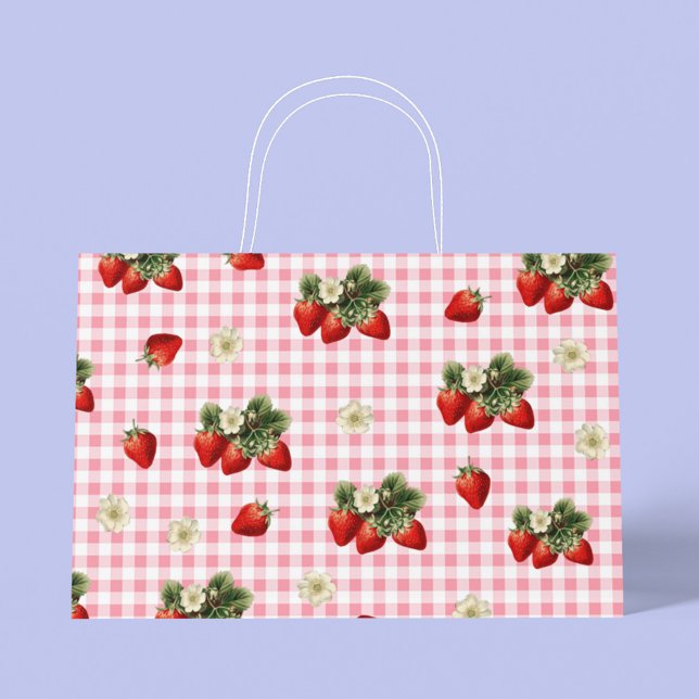 Grand Sac Cadeau Fraise et rouge en vichy mignonne (Créateur téléchargé)
